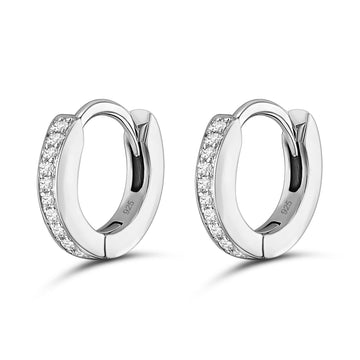 Classical Micro Pave Zirconia Sterling Silver Huggie Hoop Earrings
